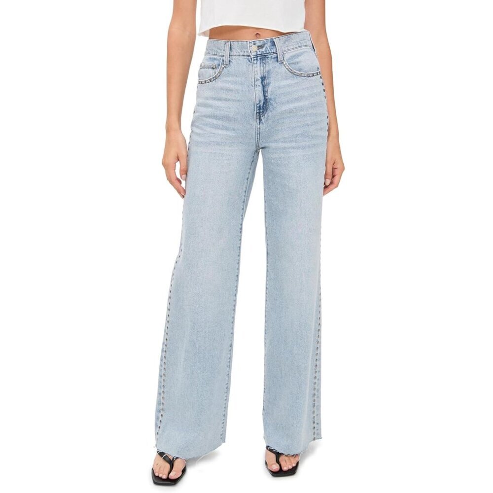 Women's Cotton Jeans Raw Hem Silver Studs 27 Inseam 32 Casual Wear